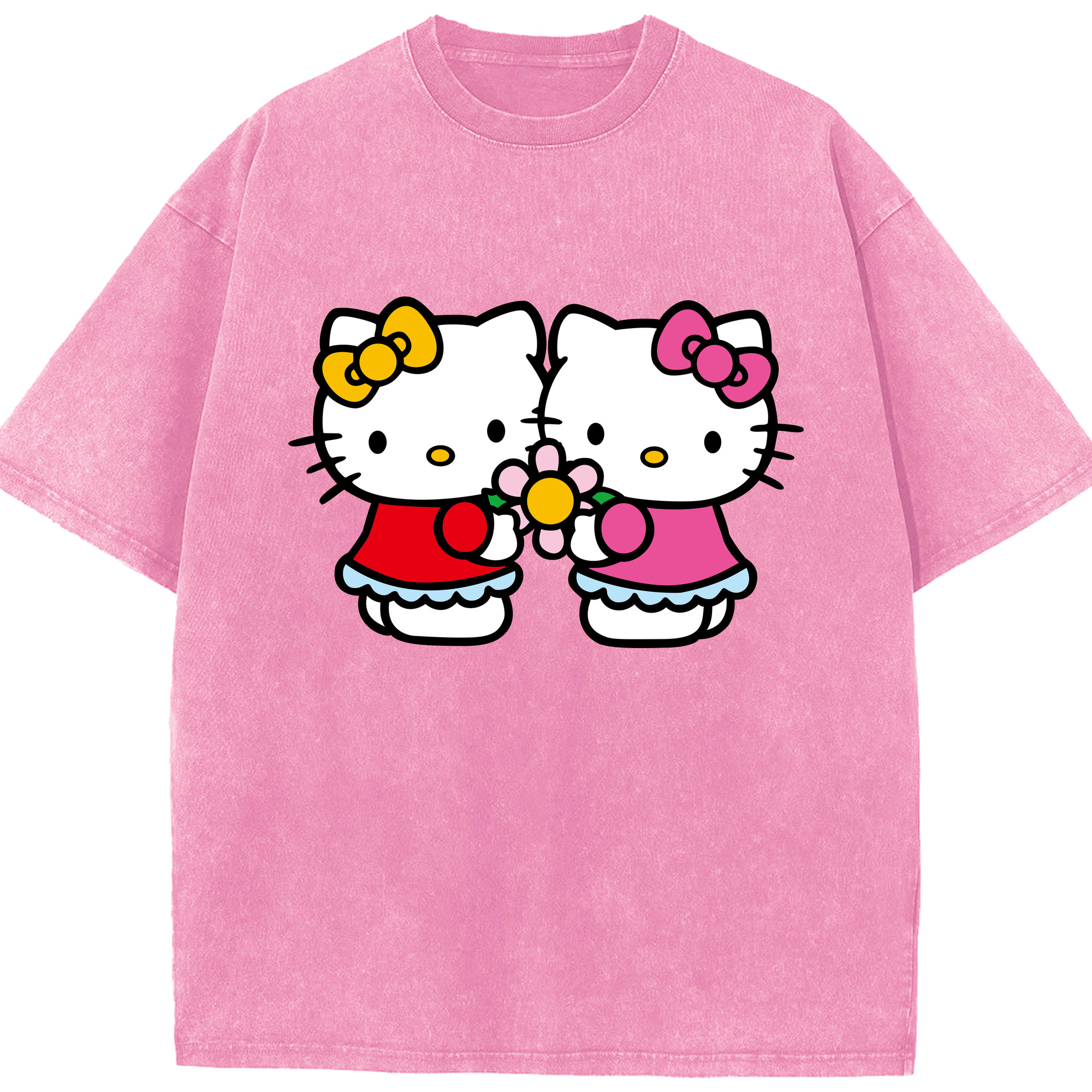 （画像用） Hello Kitty ハローキティ 綿100% ヴィンテージ風 半袖Tシャツ（フロントプリント）